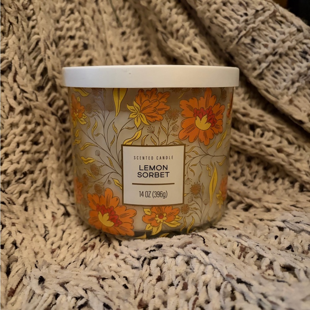Lemon Sorbet Scented Candle - Orange Floral Design